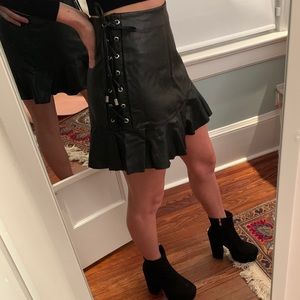 Zara Vegan Leather Ruffle Hem Skirt